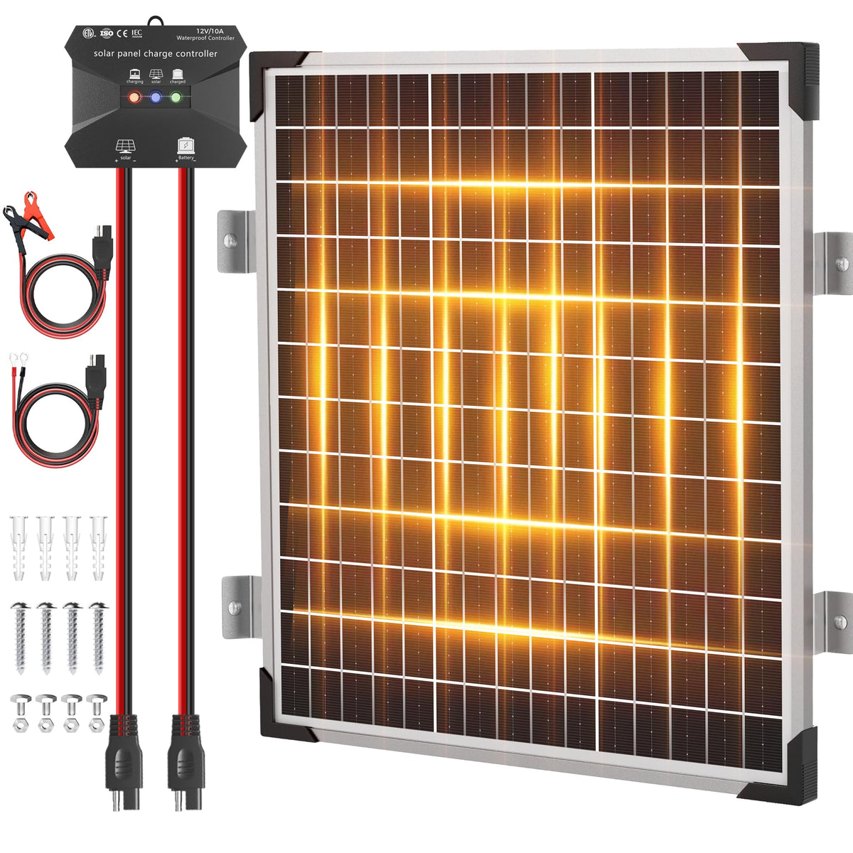 Voltset 20W 12V Solar Panel Battery Charger Trickle Maintainer Kit