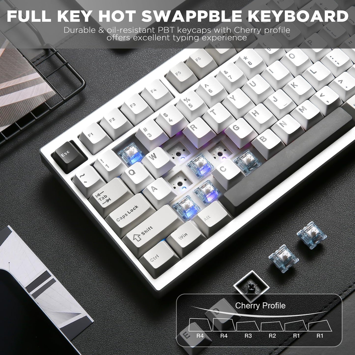YUNZII AL80 75% Wireless Aluminum Mechanical Keyboard(Silver,Gateron Zero)