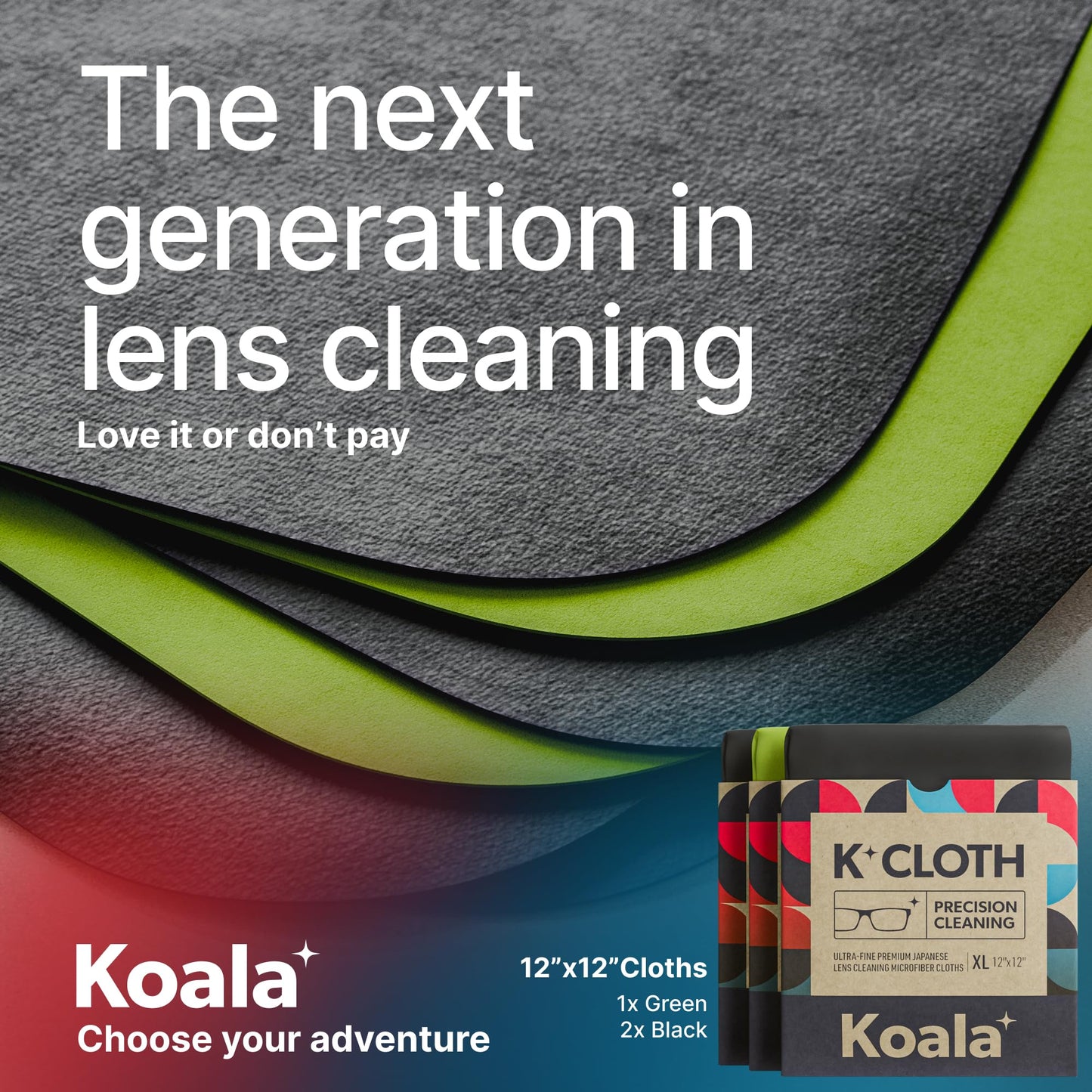 Koala Lens Cleaning Cloth | Japanese Microfiber | Black & Green (Pack of 3)