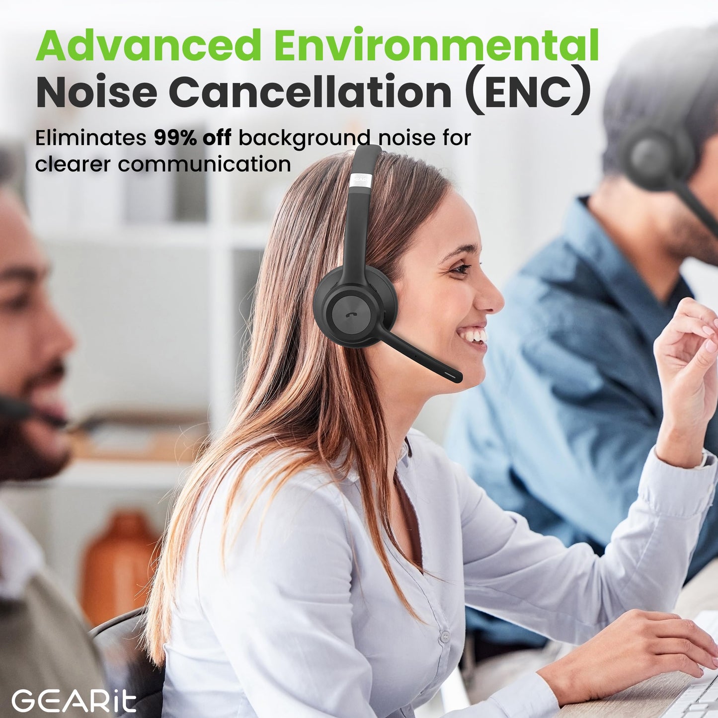 GEARit Wireless Bluetooth Headset with Mic - 35 Hrs Talk Time - for Trucker, w/Noise Cancelling Microphone & Mute Button - Easy to Set Up Wireless for Work, Phone Calls, Homes, Offices
