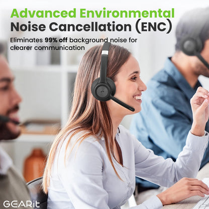 GEARit Wireless Bluetooth Headset with Mic - 35 Hrs Talk Time - for Trucker, w/Noise Cancelling Microphone & Mute Button - Easy to Set Up Wireless for Work, Phone Calls, Homes, Offices