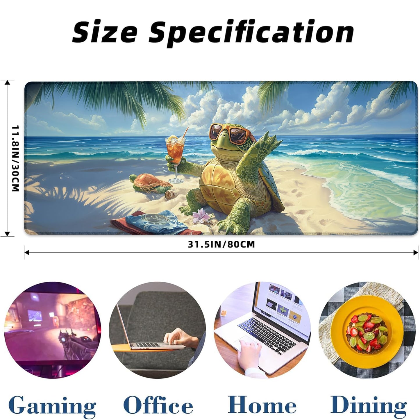 Kibue Turtle Gaming Mouse Pad Extended Desk Computer Keyboard Laptop Mouse Pads for Gaming Home Office Work, Large Long Desk Mat Mousepad with Non-Slip Rubber Base 31.5×11.8inch(17)