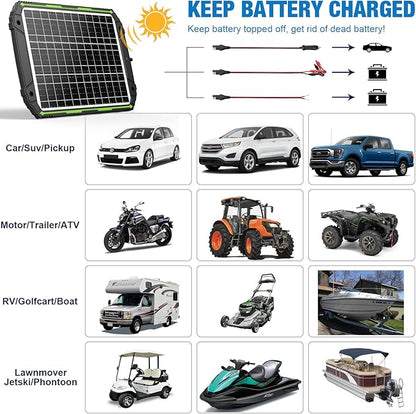 Sun Energise 25W 12V Solar Powered Battery Charger & Maintainer, Built-in Smart MPPT Charge Controller, Waterproof 25 Watt 12 Volt Solar Panel Trickle Charging Kits for Car Auto Boat RV Marine Trailer