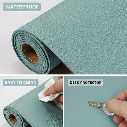 Leather Desk pad Protector,47 * 17in Large Desk mat with Natural Cork & PU Leather,Mouse pad,Non-Slip Office Desk Mat,Waterproof Desk Writing Pad for Office and Home (Light Blue)