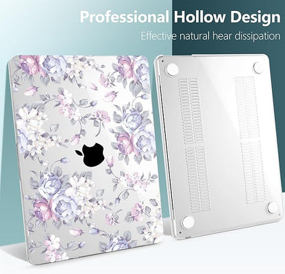 TWOLSKOO for M4 MacBook Air 13.6 inch Case 2025-2022 Release M4 A3240 M3 A3113 M2 A2681, Plastic Hard Shell & Screen Protector & Keyboard Cover & Trackpad Film, Purple Peony