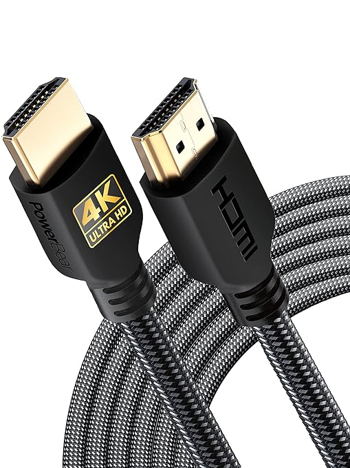 PowerBear 4K HDMI Cable 20 ft | High Speed Hdmi Cables, Braided Nylon & Gold Connectors, 4K @ 60Hz, Ultra HD, 2K, 1080P, ARC & CL3 Rated | for Laptop, Monitor, PS5, PS4, Xbox One, Fire TV, & More