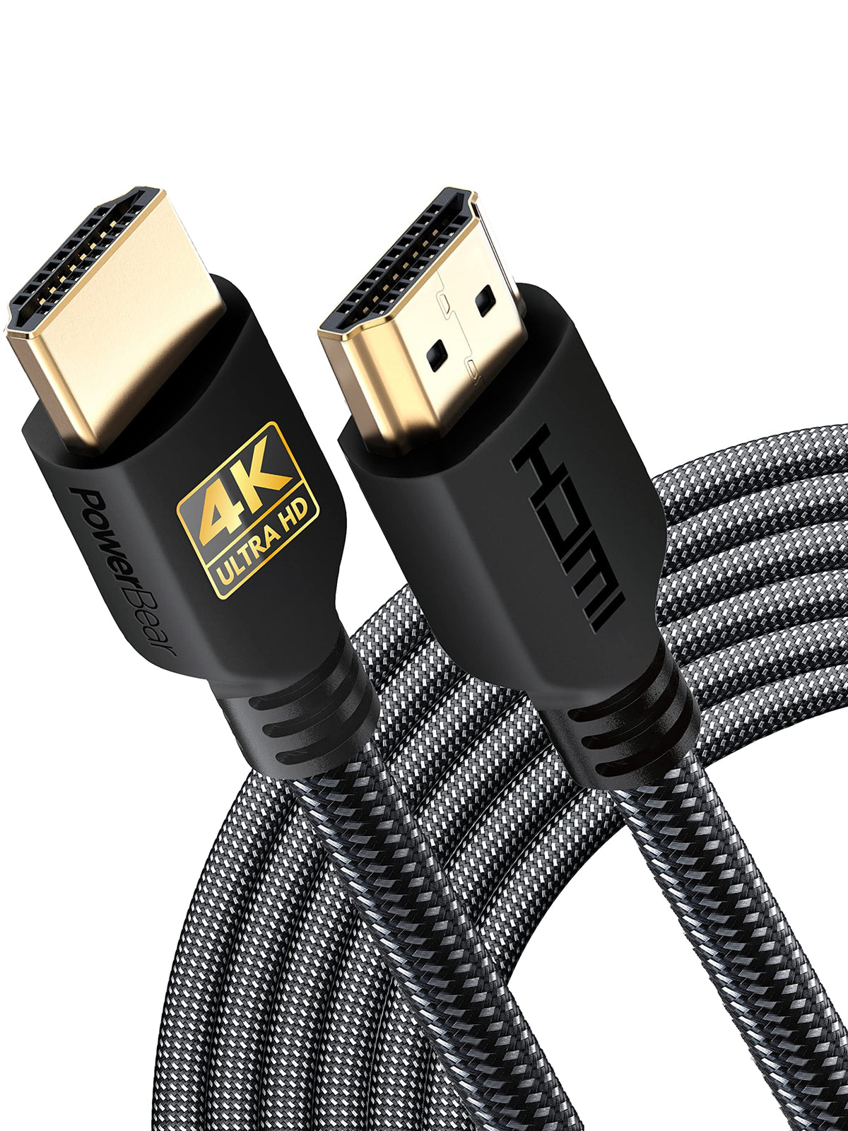 PowerBear 4K HDMI Cable 10 ft | High Speed Hdmi Cables, Braided Nylon & Gold Connectors, 4K @ 60Hz, Ultra HD, 2K, 1080P, ARC & CL3 Rated | for Laptop, Monitor, PS5, PS4, Xbox One, Fire TV, & More