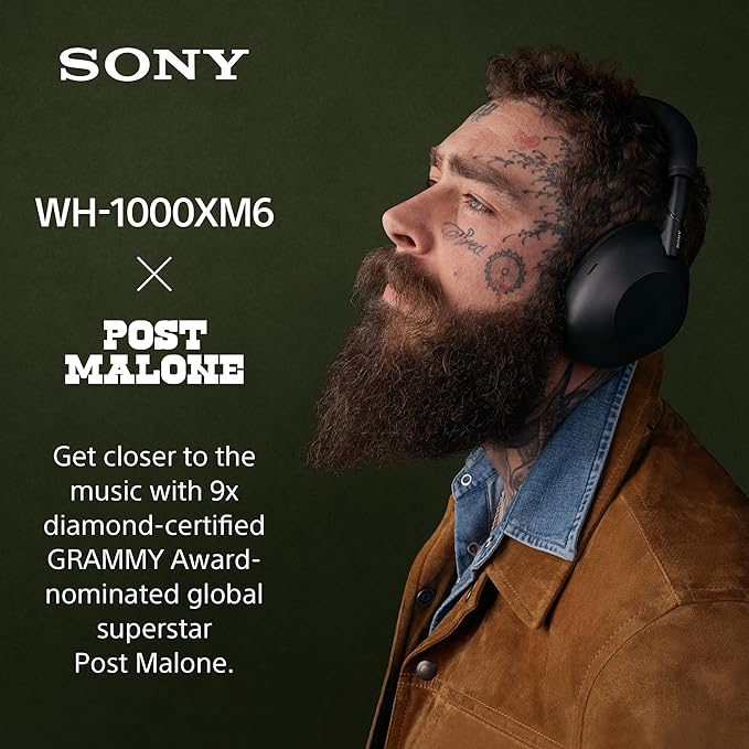 Sony WH-1000XM6 The Best Wireless Noise Canceling Headphones, HD NC Processor QN3, 12 Microphones, Adaptive NC Optimizer, Mastered by Engineers, Studio-Quality, 30-Hour Battery, Black