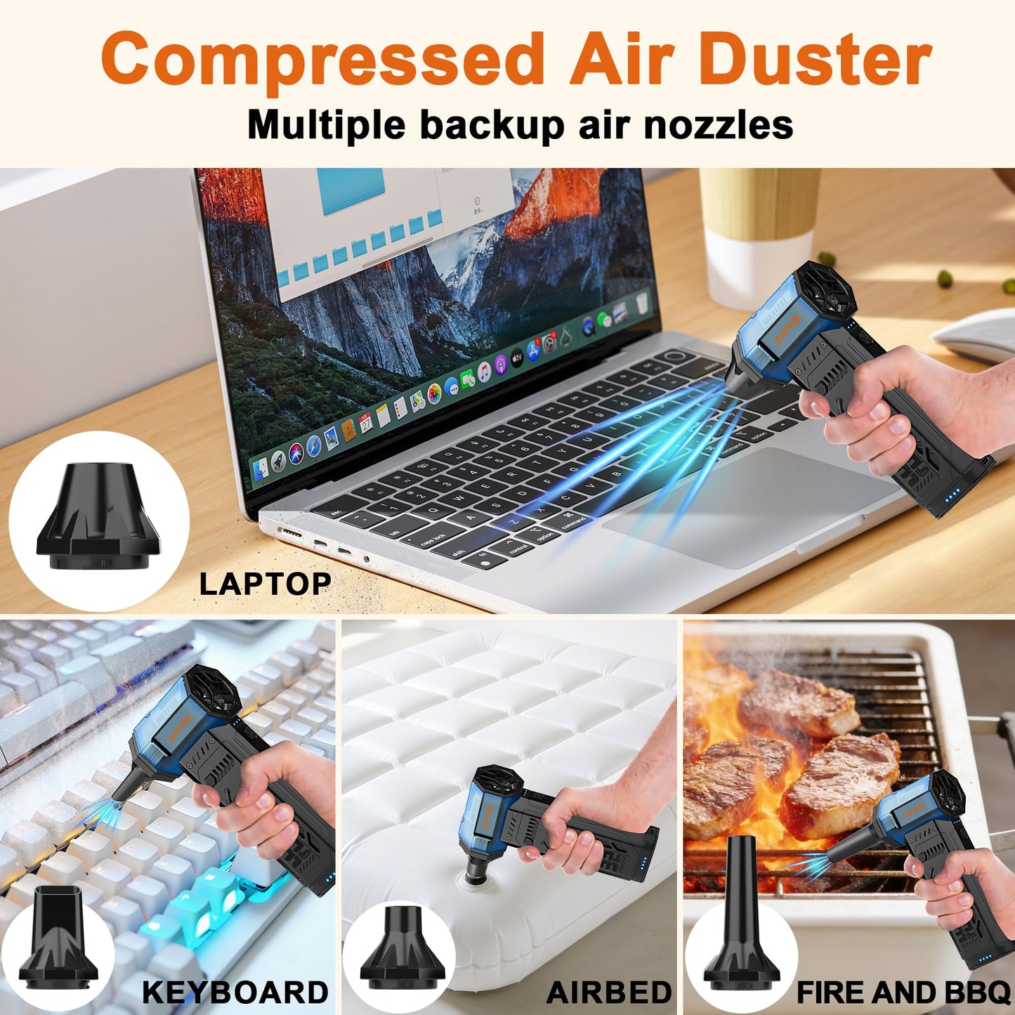 Electric air Duster，250,000RPM Super Power mini Blower,2 Swappable Battery