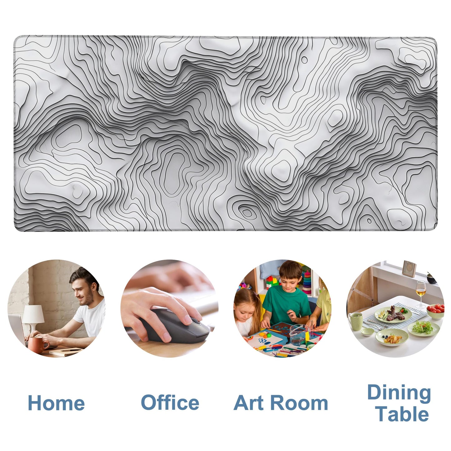 NITAHHHY Large Mouse Pad Wave Lines Gaming Desk Pad Computer Keyboard Non-Slip Waterproof Mouse Mat with Rubber Base and Stitched Edges Entertainment Office Writing Desk Mat 35.4 x 15.7 Inches
