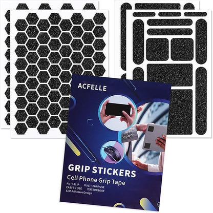 4Pack Phone Grip Tape, Finger Grip Stickers Decal Waterproof Pre-Cut Non Slip Kit Adhesive Traction for Cell Phone Cases, Handles, Tools (4Pack Black)