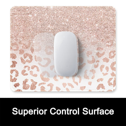ITNRSIIET Mouse Pad with Stitched Edge Premium Textured Smooth Precise Operation Waterproof Washable Non-Slip Rubber Base Desktop Protection Mat, 10.2×8.3×0.12 inches, Rose Gold Leopard Print