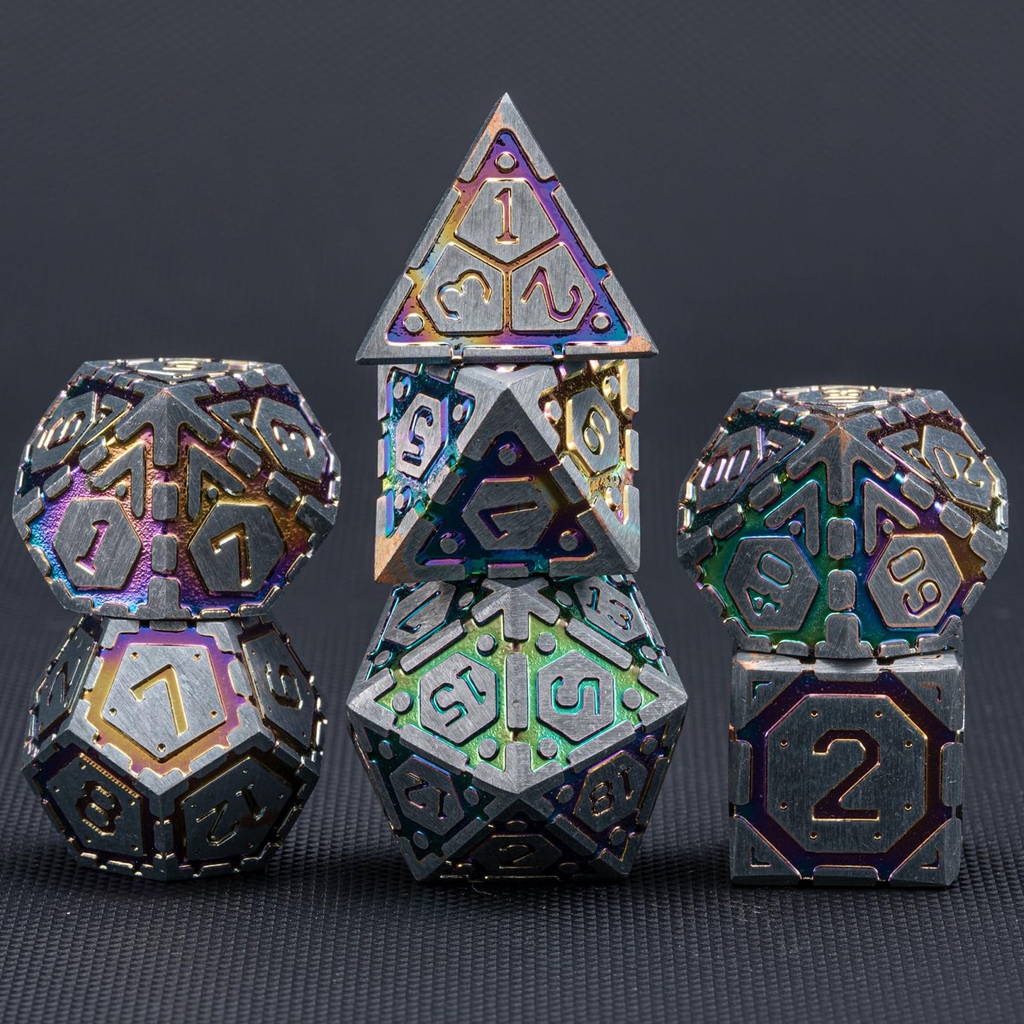 DND Metal Dice Set, Polyhedral Dice Set for RPG D&D Dice with Cracks Dungeons and Dragons Dice Set for RPG TTRPG D&D Die with Gift Case（Silver and Coloured Ink-1） for Ages 15 and Up