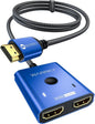 4K@60Hz HDMI Splitter Switch 2 in 1 Out, WARRKY [3.3ft Fixed Braided HDMI Cable, Aluminum Case, HDCP 2.2] Bidirectional 2x1 Switcher UHD Compatible for PS5/4, Nintendo Switch, Roku, FireStick – Blue