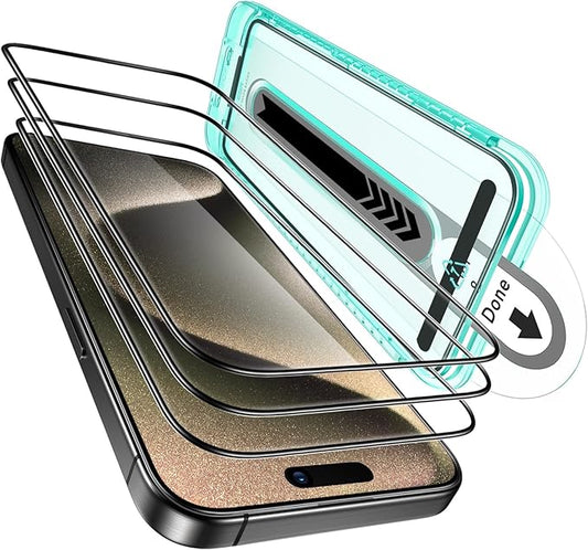 ESR 3 Pack for iPhone 15 Pro Screen Protector, [9H Hardness] [Military Grade Shatterproof] Full Coverage Tempered Glass Film with Flawless Fit Tray, HD Clear, Scratch Resistant