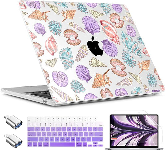 TWOLSKOO Compatible with M4 MacBook Air 13.6 inch Case 2025-2022 Release M4 A3240 M3 A3113 M2 A2681, Plastic Hard Shell & Keyboard Cover & Type C Adapter & Screen Protector, Colorful Shells