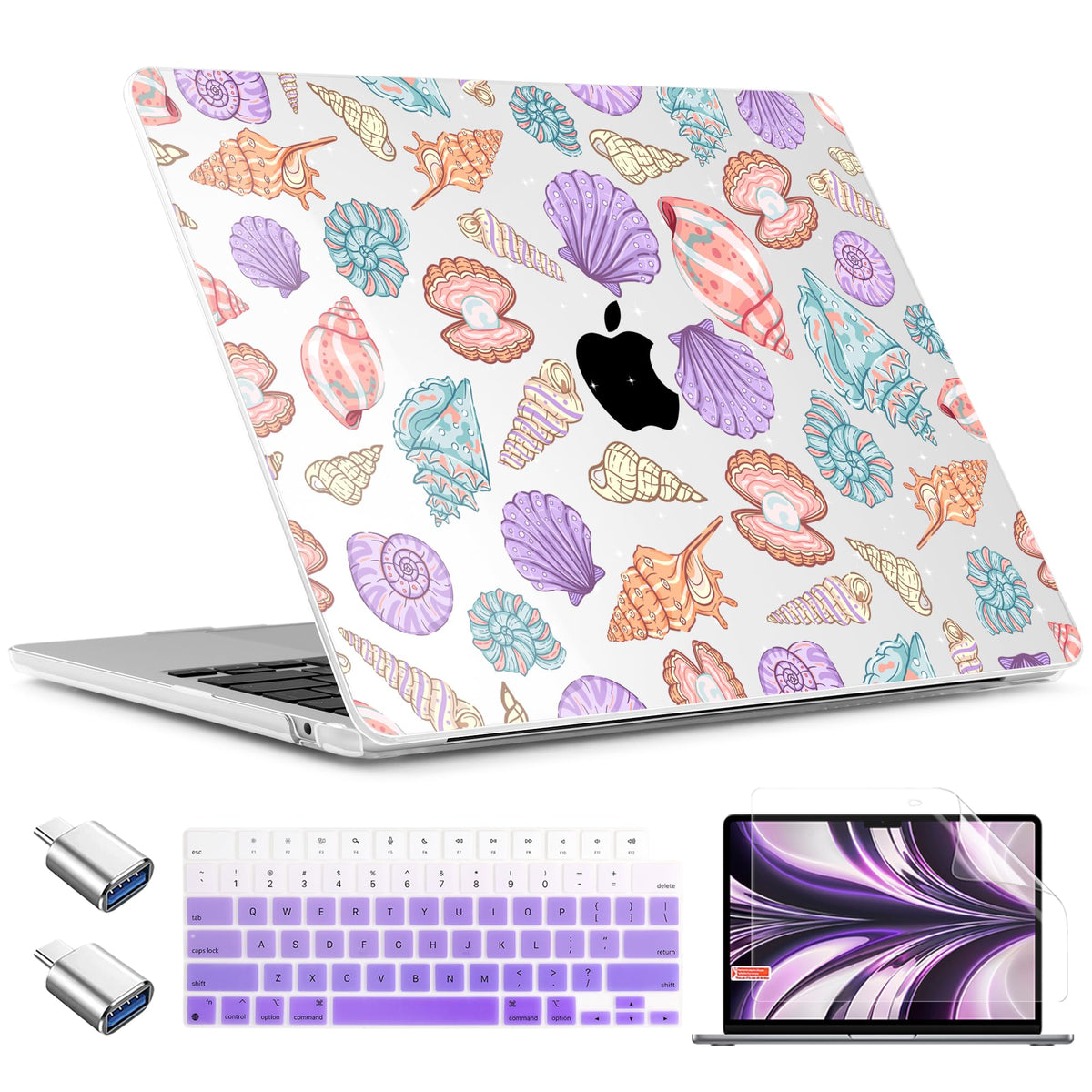TWOLSKOO for MacBook Air 15 inch Case 2026 2025 2024 2023 Release M5 A3448 M4 A3241 M3 A3114 M2 A2941, Plastic Hard Shell & Screen Protector & Keyboard Cover & Type C Adapter, Graphite Marble