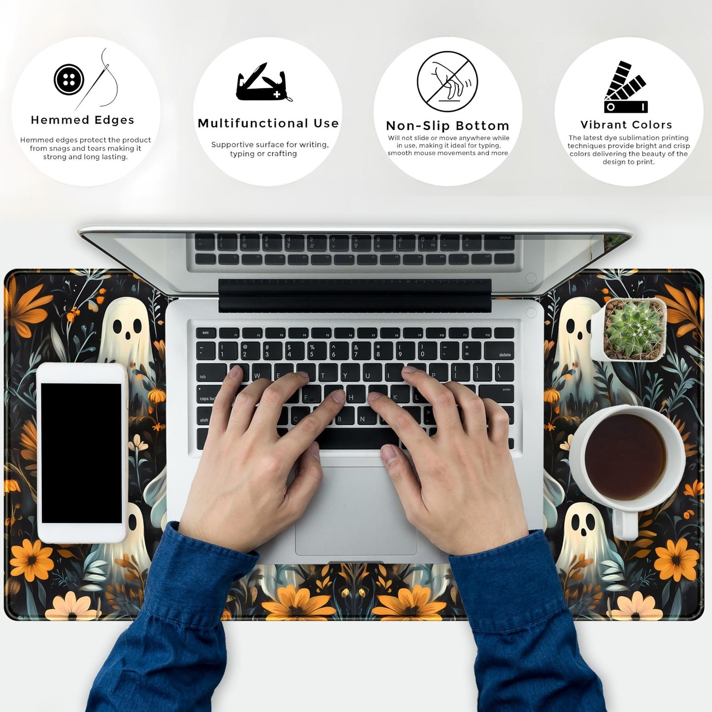 Retro Gothic Kawaii Desk Mat Cute Dark Academia Desk Pad Large Floral Mouse Pad XXL Gaming Mousepad, Laptop Computer Keyboard Mouse Mat, Deskmat Office Decor Accessories for Women, 31.5x15.75 in