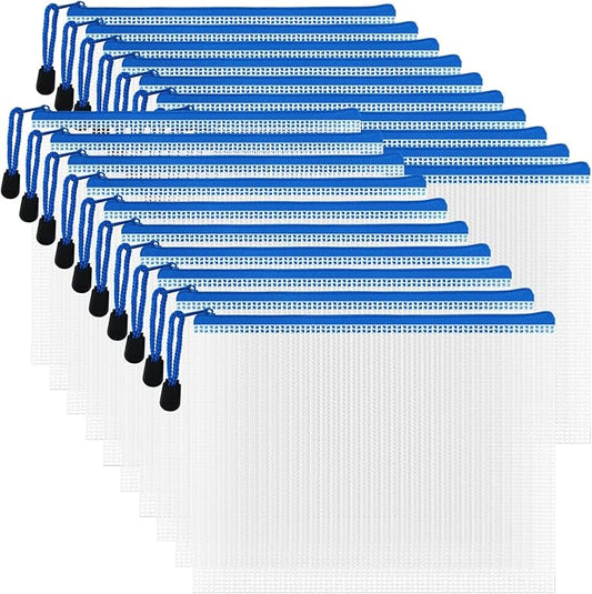 AUSTARK 20pcs Mesh Zipper Pouch Bags, Multipurpose Waterproof Organization Storage Bag for Office School Home Travel (A5 Size 9.2''x6.7'', White and Blue)