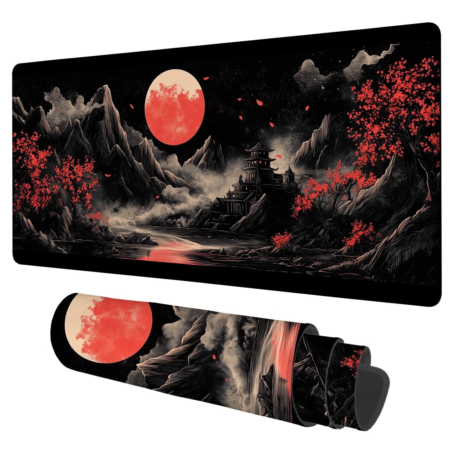 NITAHHHY Chinese Style Painting Gaming Mouse Pad 3mm Thick Stitched Edge Waterproof Non-Slip Large Computer Keyboard Mouse Mat,Suitable for Office Entertainment Decorative Desk Pad 35.4 x 15.7 Inches