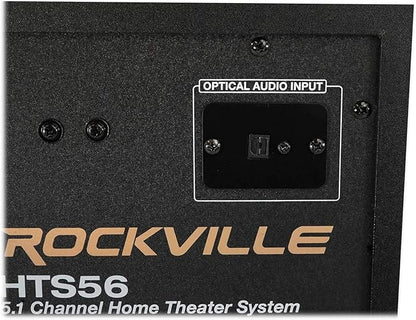 Rockville HTS56 1000W 5.1 Channel Home Theater System, Bluetooth, USB, 8" Subwoofer, LED Light Effects, Remote Control, Optical Input, for Movies, Music & Karaoke
