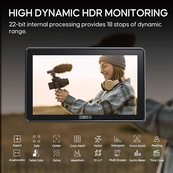 Osee G7 Pro 7 Inch Touchscreen Camera Monitor, 3000Nits HDR Field Monitor with Camera Control, Touch to Focus DSLR Monitor with 3G-SDI 4K HDMI in/Out, 3D-LUT New UI Flexible Power Supply