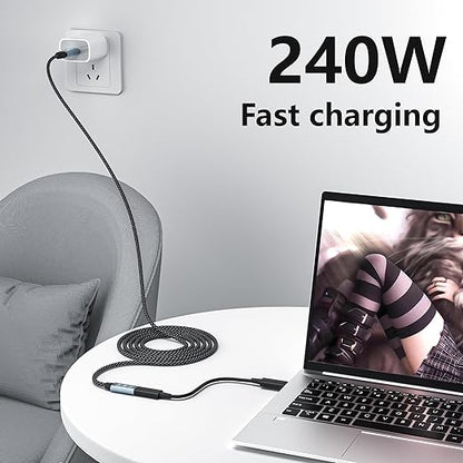 USB C Extension Cable 6.6FT, 20Gbps/240W USB3.2 Type C Extender Cord, 4K@60Hz Video Output Nylon Braided USB C Male to Female Extension Charging Cable Compatibility with Thunderbolt 4/3