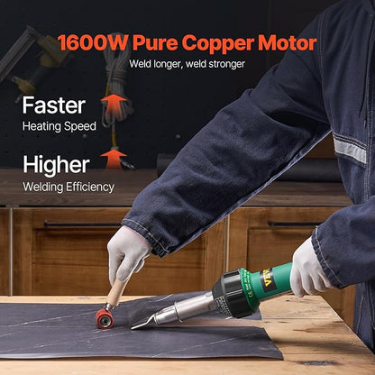 VEVOR Hot Air Plastic Welder, 1600W Hot Air Torch Pistol, 122-1112℉ PVC TPO Vinyl Heat Gun Welding Torch, Plastic Welding Roofing Kit with 4 Accessories - 2 Nozzles & 1 Seam Roller for PP/PE/PVC Sheet
