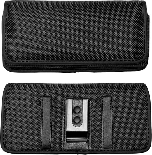Nylon Cell Phone Holster for Samsung Galaxy A23/A25/A26/S22/S23/S24/S25 Cricket Outlast 5g, icon 5,icon 6, Horizontal Case Canvas Waist Carrying Pouch with Belt Clip/Loops, Black