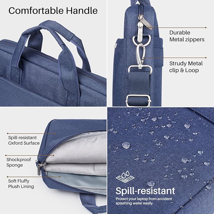BAFFINA Laptop Shoulder Bag 17 17.3 Inch Business Gifts for Men Women Travel College,Laptop Briefcase for 17“-18“ Notebook Hp Dell Asus,Waterproof Computer Carrying Case Messenger Bag with Strap,Blue
