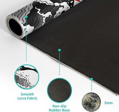Japanese Red and Black Wave Gaming Mouse Pad Extended Large Mouse Mat Desk Pad Sea Texture Non-Slip Rubber Base Wave Mousepad Stitched Edges Keyboard Desk Pad for Office Home Game 31.5x11.8 Inch