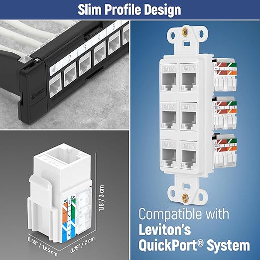 Everest 90° Angled RJ45 Cat6A Keystone Jacks 100-Pack in White - Slim Profile Female RJ45 Connectors - Cat 6A Keystone Jack - Compatible with 90° Angled Speed Termination Tool - easyJACK (B094WB91H3)
