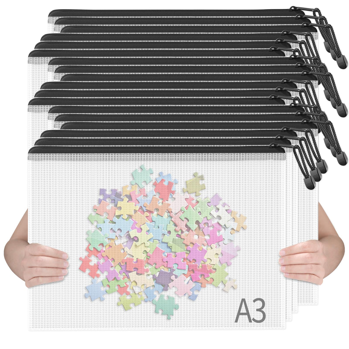 SUNEE Plastic Mesh Zipper Pouch 6.8x9.2 in (9 Colors, 18 Packs),Extra Large Water-Resistant Zip Bag for School Office Supplies, Puzzles & Games Organizing Storage