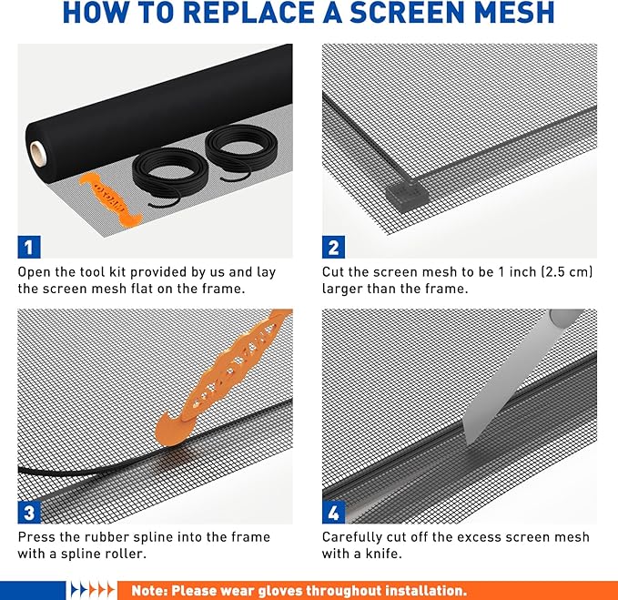 MAGZO High Density Window Screen Replacement Mesh Roll, 37.4in × 16.4ft High Definition Siftproof 32x28 Mesh Screen for Porch Doors Repair Kit, Ideal for Patio Windows, Sliding & DIY Projects
