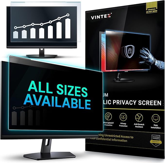 Acrylic 22 Inch Computer Privacy Screen Filter for Widescreen Computer Monitors - 19.3" x 12.5" (490 x 317mm) - Monitor Frame Hanging Type