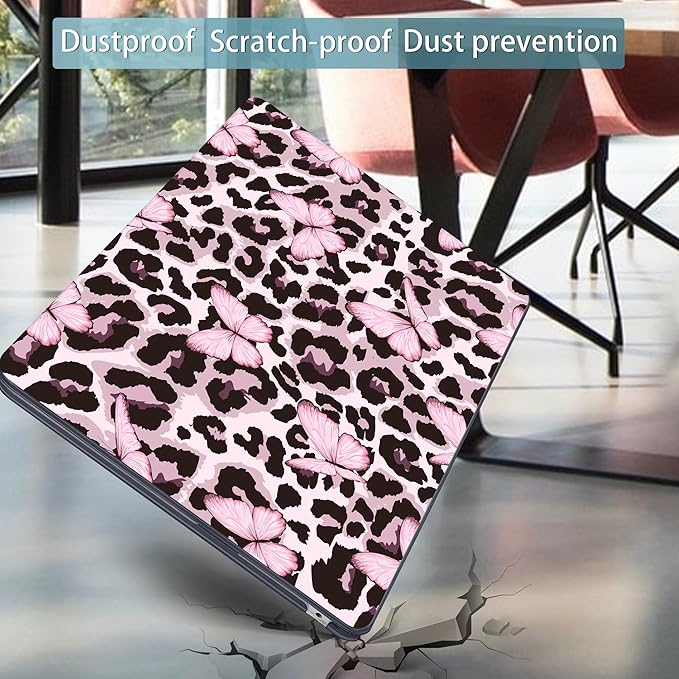 Mektron for 2025 M4 MacBook Air 13.6 Inch A3240 Case Fits 2023 A2681 M2 2024 A3113 M3 Chip with Liquid Retina Display Touch ID, Printed Plastic Hard Shell for MacBook Air 13.6", Leopard Pink Butterfly