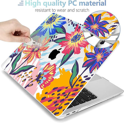 MEEgoodo for MacBook Air 13.3 inch Case 2021 2020 2019 2018 A2337 M1 A2179 A1932,Clear Case for MacBook Air M1,Laptop Shell with Keyboard Webcam Cover & Trackpad Film & OTG Adapter,Art Painted Flowers
