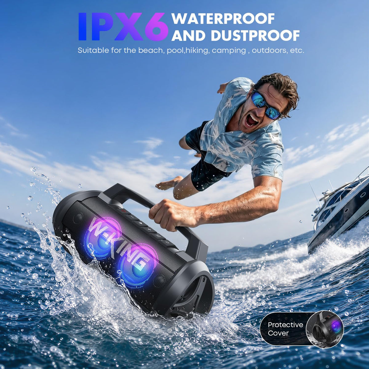 W-King Portable Bluetooth Speaker, 120W Peak Loud Bass Boombox Outdoor