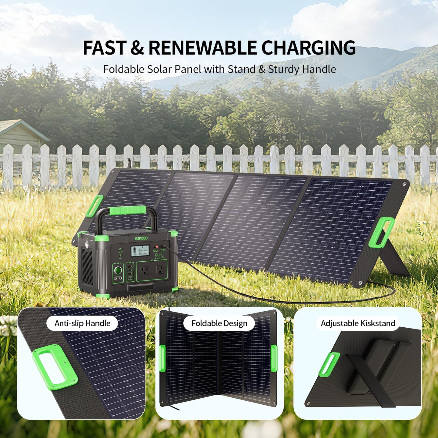 200W Portable Solar Panel for Power Station, Solar Charger w/ 4 Kickstands