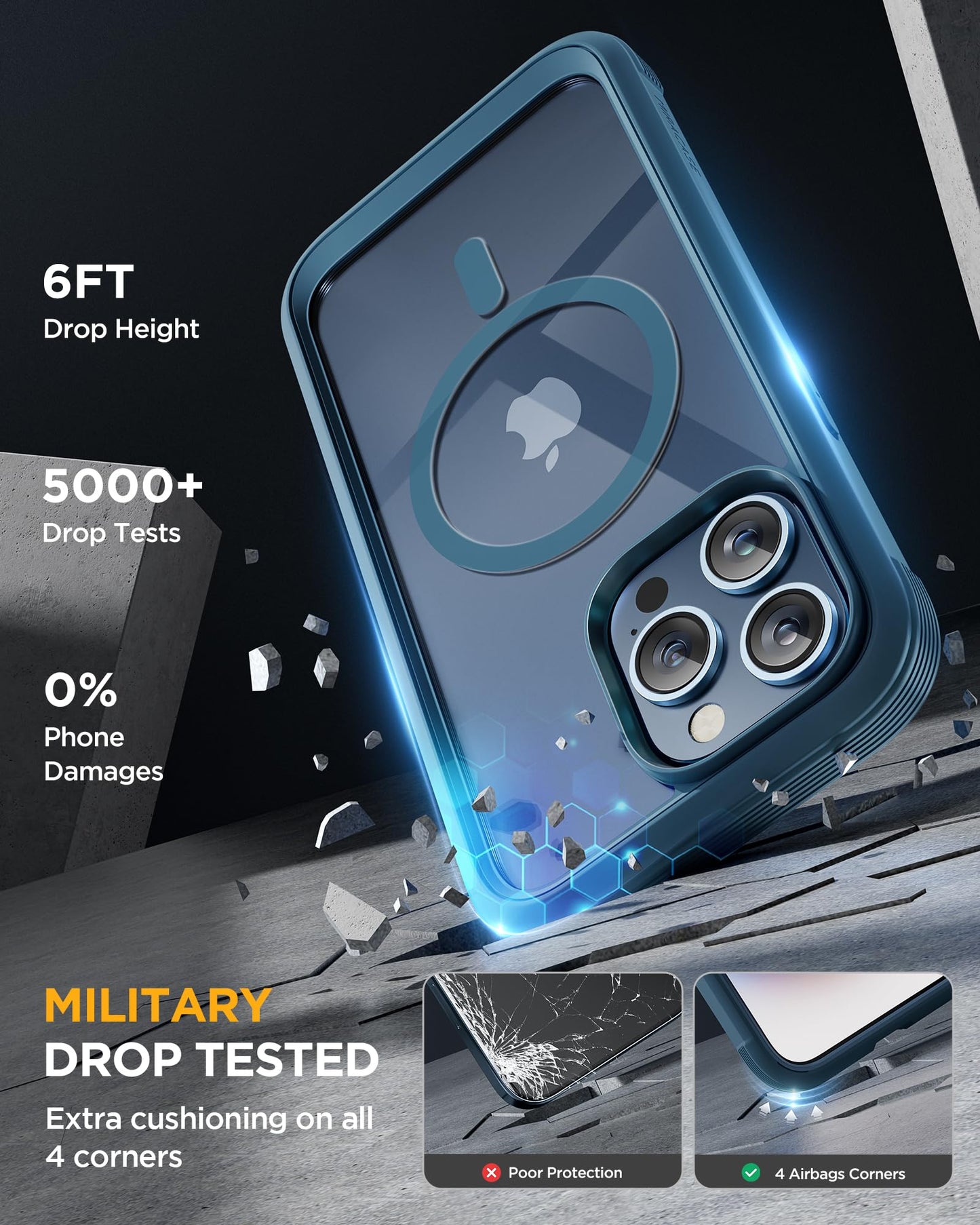 Miracase Magnetic for iPhone 15 Pro Max Case 6.7'' [Compatible with Magsafe] Full-Body Drop Proof Phone Case for iPhone 15 Pro Max with Built-in 9H Tempered Glass Screen Protector,Blue
