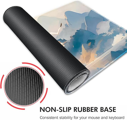 Galdas Gaming Mouse Pad XXL XL Large Long Extended Big Mousepad Non-Slip Rubber Keyboard Mouse Pad with Stitched Edges for Laptop Home Office (31.5x11.8x0.08 Inch) -Cloud Scenery