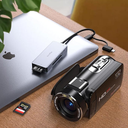 SD Card Reader, Aluminum 5in1 USB USB-C to SD Micro SD MS CF XD Card Reader Adapter Compatible with iPhone 15/16/Pro/Max, MacBook Pro/Air 2023, iPad Pro, iMac, S23, XPS 17, Surface Book 3 and More