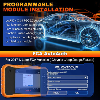 LAUNCH Creader Elite 2.0 FGC OBD2 Scanner,ECU Code, Bi-Directional Scan Tool for Ford, for GM, for Chrysler,100+ Reset, Full System Diagnose, FCA AUTOAUTH, AUTOVIN, Lifetime Free Update
