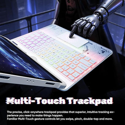 KITONE Transparent Case with Wireless Keyboard for iPad 10.2-in (7th, 8th, and 9th Gen), 7 Colors Backlight, Trackpad, 360°Rotating Stand, Tech Style