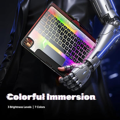 KITONE Transparent Case with Wireless Keyboard for iPad Air 13-in.(M3/M2, 2025/2024), 7 Colors Backlight, Trackpad, 360°Rotating Stand for iPad Pro 12.9-in (6/5/4/3 Gen), Tech Style