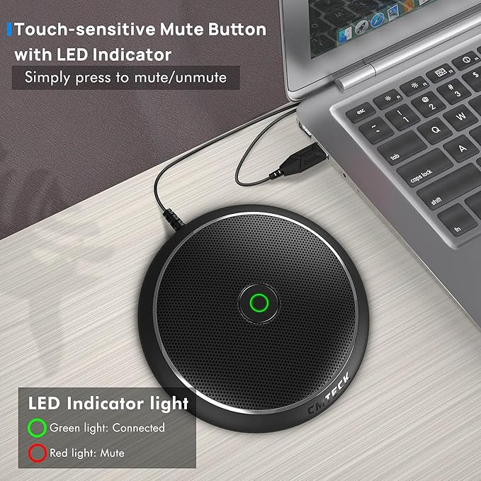 CMTECK Conference USB Microphone, Computer Desktop Mic with Mute Function, Omnidirectional Condenser PC Mic for Video,Streaming, Skype, Plug & Play Compatible with MacOS X Windows (No Speaker)