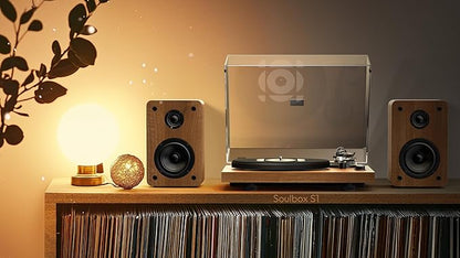 SoulBox S1 Vinyl Record Player with Stereo Speakers, Turntable with Built-in Preamp, S-Shaped Tonearm, 33/45 RPM - Walnut
