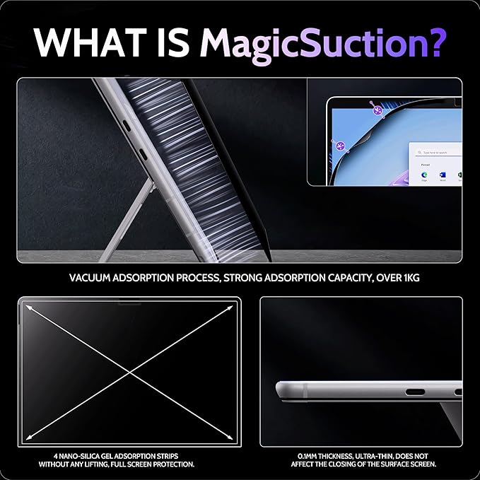 Peslv Privacy Screen for 13 Inch Surface Pro 11/10/9/8/X, MagicSuction™ Removable Anti Spy Black Protector, Glare Blue Light Filter for Microsoft Laptop Computer Monitor