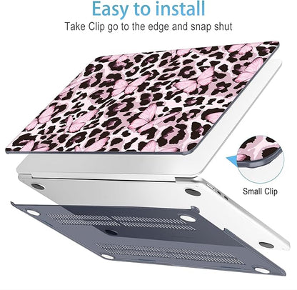 Mektron for 2025 M4 MacBook Air 13.6 Inch A3240 Case Fits 2023 A2681 M2 2024 A3113 M3 Chip with Liquid Retina Display Touch ID, Printed Plastic Hard Shell for MacBook Air 13.6", Leopard Pink Butterfly