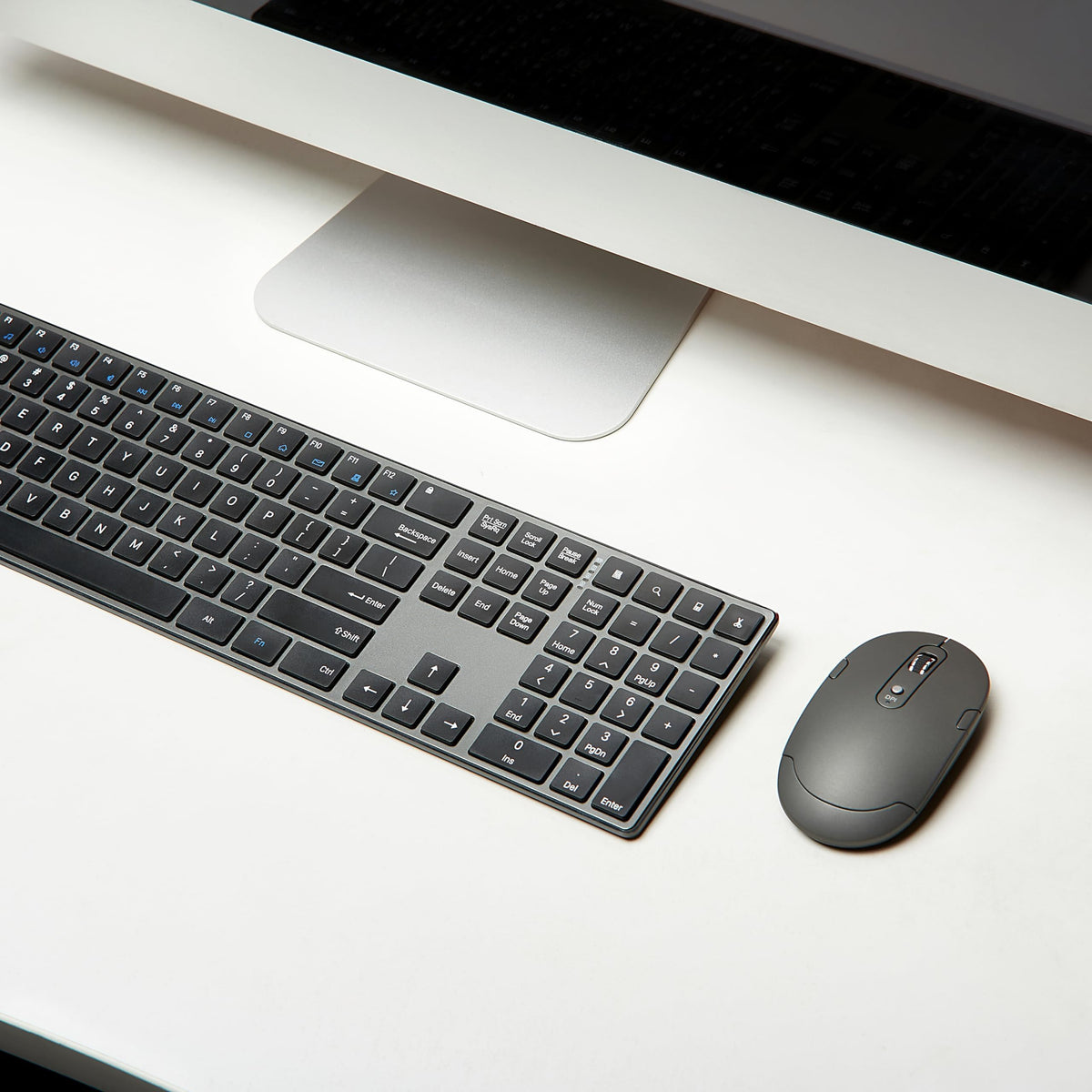Amazon Basics Ultra Premium Wireless Keyboard and Mouse Combo, Rechargeable, Full-Size with Number Pad, Sleek Design, Plug and Play, Quiet Typing, 2.4GHz USB Receiver, Black